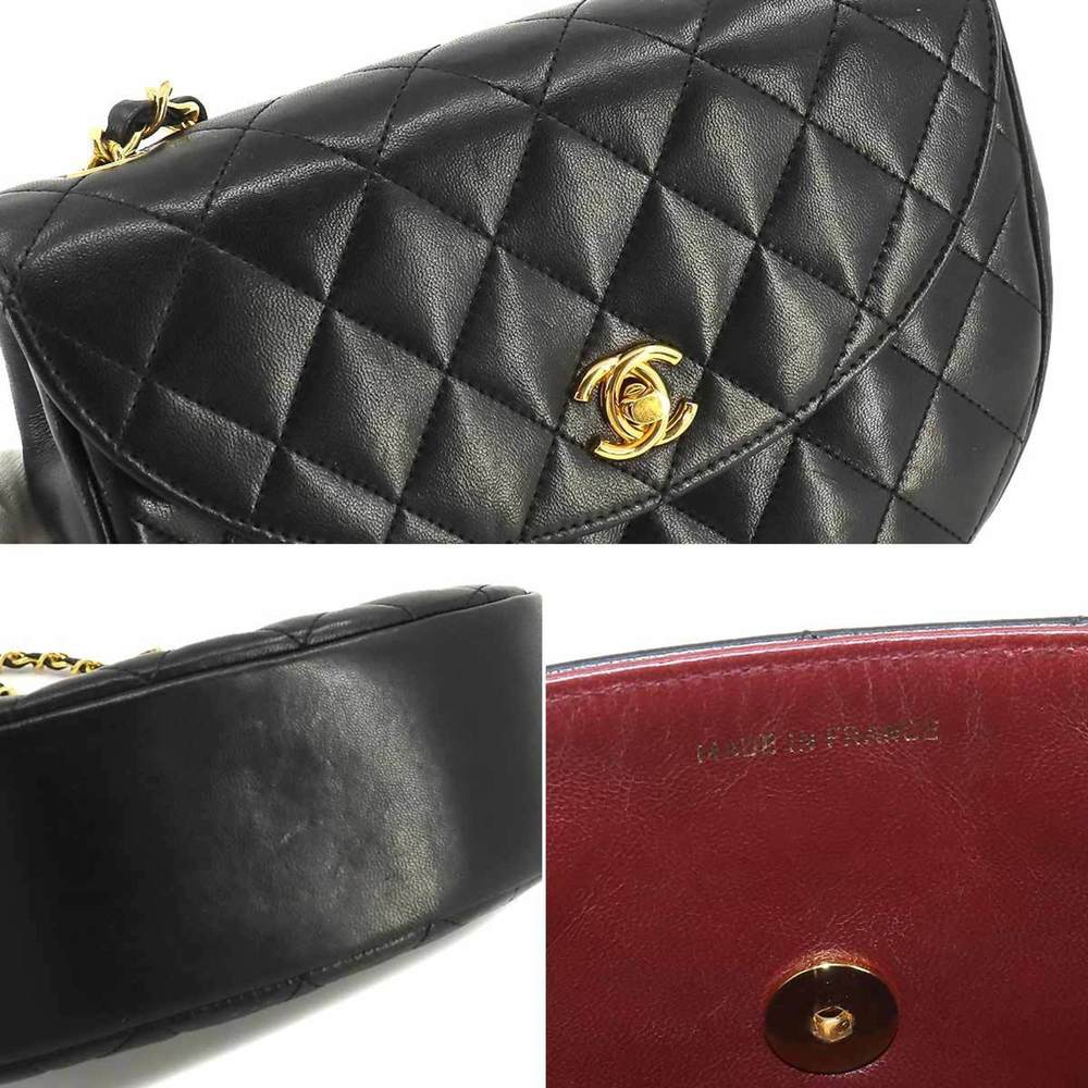 CHANEL Matelasse Half Moon Chain Shoulder Bag Leather Black Gold Hardware Vin... - Picture 8 of 10